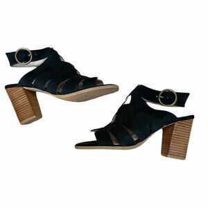 Seychelles Black Suede Healed Ankle Strap Sandals